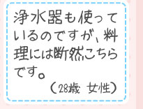 浄水器も使っているのですが、料理には断然こちらです。（28歳 女性）